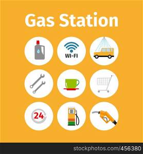 Gas station icons in circle set. Vector illustration. Gas station icons in circle set