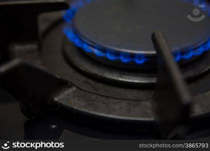 gas stove with blue flames