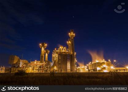 Gas turbine electric power plant at night