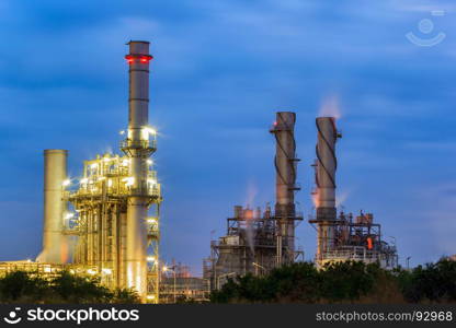 Gas turbine electrical power plant at dusk with twilight support all factory