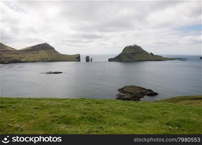 Gasholmur and Tindholmur on the Faroe Islands. Gasholmur and Tindholmur on the Faroe Islands as seen from Vagar