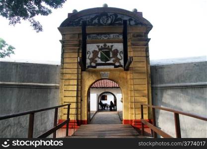 Gate and wall of old fort in Matara, Sri Lanka