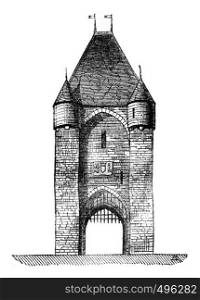 Gate City Moret. vintage engraved illustration. Magasin Pittoresque 1841.
