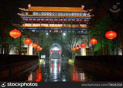 Gate in Sian at night, China