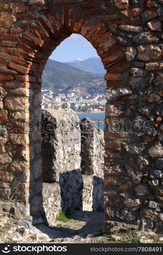 Gate in the wall of castle in Alanya, Turkey