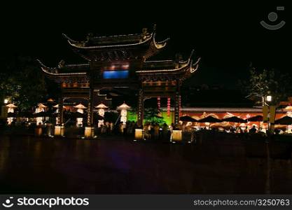 Gate lit up at night, Nanjing, Jiangsu Province, China