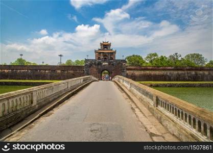Gate of Hue Citadel, Imperial Royal Palace, Forbidden city in Hue, Vietnam in a summer day