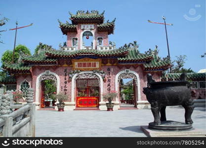 Gate of old vietnamise temple in city Hoian in Vietnam