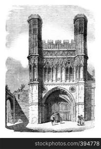 Gate of Saint Augustine of Canterbury Cathedral, vintage engraved illustration. Colorful History of England, 1837.