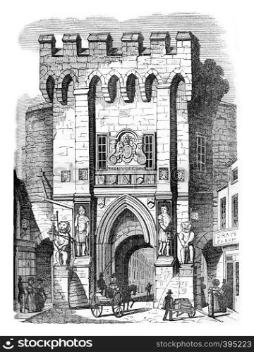 Gate of Southampton, vintage engraved illustration. Colorful History of England, 1837.