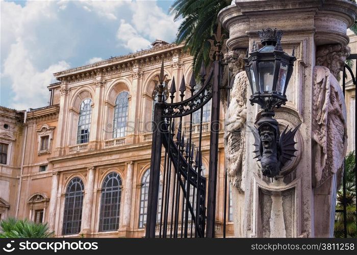 Gate of the famous and luxurious Palazzo Barberini in Rome, Italy