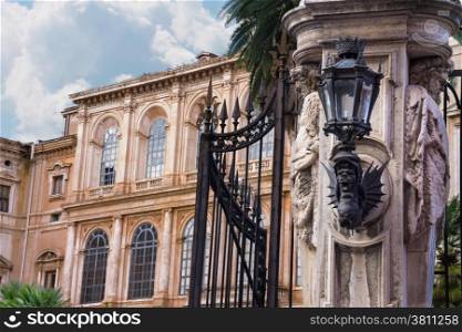 Gate of the famous and luxurious Palazzo Barberini in Rome, Italy