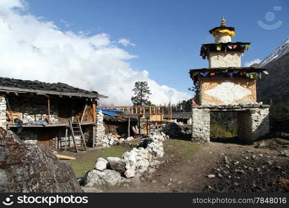 Gate of village and farm houses in Nepal