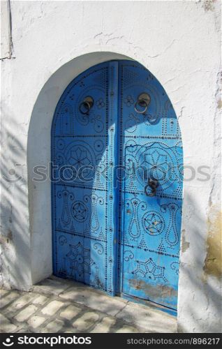 Gates of White and blue design town Sidi Bou Said, Tunisia, North Africa