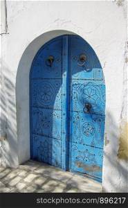 Gates of White and blue design town Sidi Bou Said, Tunisia, North Africa