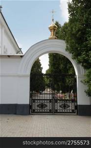 gateway in church. An iron gate on an input in a temple