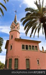 Gaudi&rsquo;s house with tower in Park Guell, Barcelona, Spain