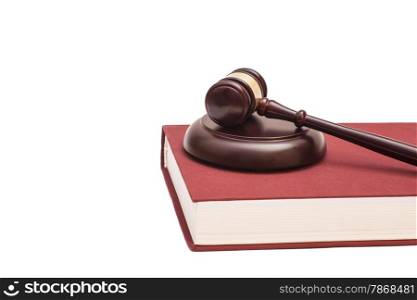 Gavel and book on white background