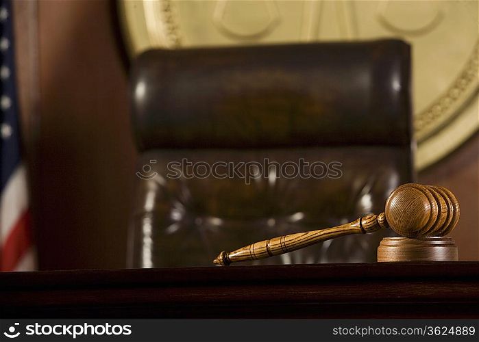 Gavel lying in a courtroom
