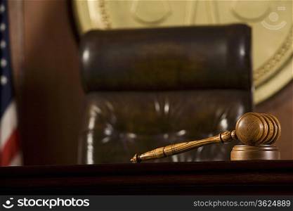 Gavel lying in a courtroom