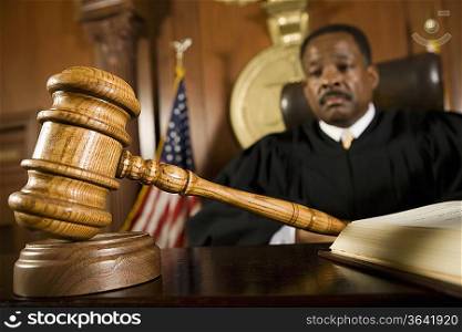 Gavel lying in front of a judge