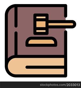 Gavel on law book icon. Outline gavel on law book vector icon color flat isolated. Gavel on law book icon color outline vector