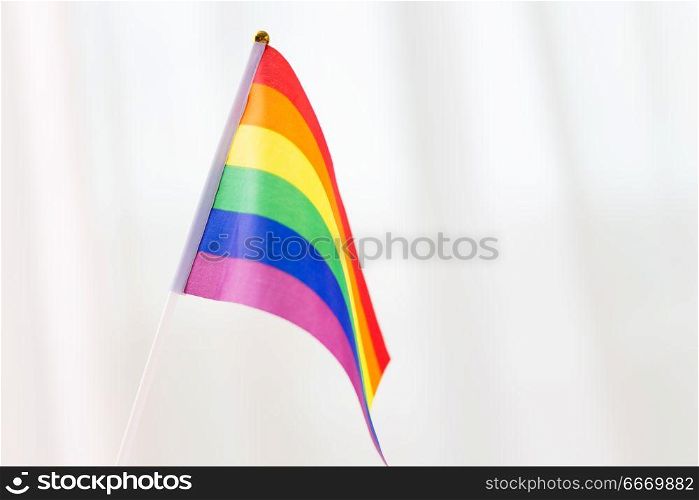 gay pride, homosexual and lgbt concept - close up of rainbow flag. close up of gay pride rainbow flag. close up of gay pride rainbow flag
