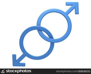 Gay symbol. Two male gender symbols, close-up on a white background, 3D illustration.