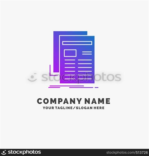 Gazette, media, news, newsletter, newspaper Purple Business Logo Template. Place for Tagline.. Vector EPS10 Abstract Template background
