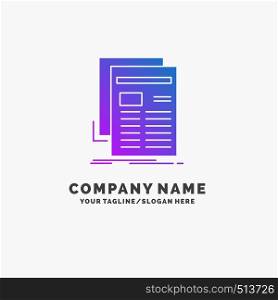 Gazette, media, news, newsletter, newspaper Purple Business Logo Template. Place for Tagline.. Vector EPS10 Abstract Template background