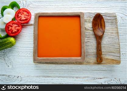 Gazpacho andaluz is a fresh tomato soup and vegetables of Andalusian Spain