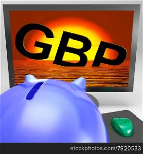 GBP Sinking On Monitor Shows British Depression Or Financial Loss