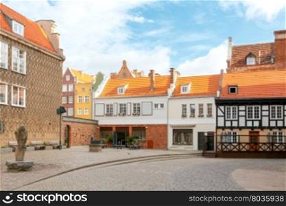 Gdansk. A small Square in the city center.. Facades of medieval houses in the historic center of the old town. Gdansk. Poland.