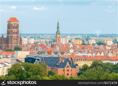 Gdansk. Aerial view of the city.. Aerial view of the old city from the hill Gradova mountain. Gdansk. Poland.