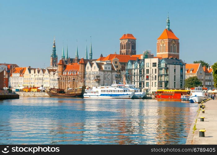 Gdansk. Central embankment.. Central Embankment Gdansk and old Motlawa river.