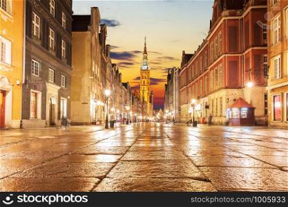 Gdansk main street, Long Market in the evening, no people.. Gdansk main street, Long Market in the evening, no people