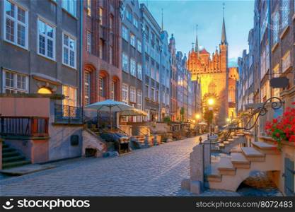Gdansk. Mariacka street at night.. Mariacka Street in Gdansk. Old medieval street is very popular among honeymooners and tourists.