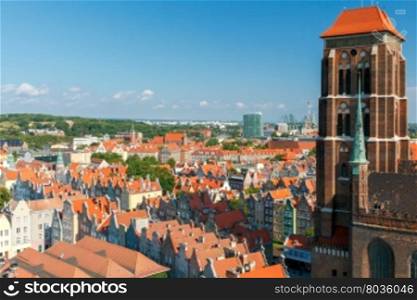 Gdansk. Old city.. The aerial view from the observation deck in the historic center of Gdansk.