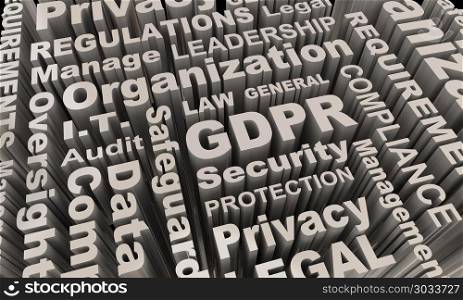 GDPR Word Collage Background Data Security Protection 3d Illustration