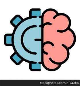 Gear ai brain icon. Outline gear ai brain vector icon color flat isolated. Gear ai brain icon color outline vector