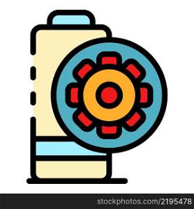 Gear and battery icon. Outline gear and battery vector icon color flat isolated. Gear and battery icon color outline vector