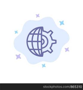 Gear, Globe, Setting, Business Blue Icon on Abstract Cloud Background