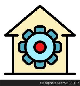 Gear in a house icon. Outline gear in a house vector icon color flat isolated. Gear in a house icon color outline vector