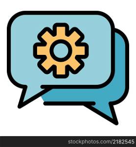 Gear in chat bubble icon. Outline gear in chat bubble vector icon color flat isolated. Gear in chat bubble icon color outline vector