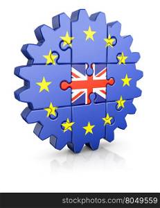 Gear-puzzle with a flag of the European Union and the United Kingdom.3D render.