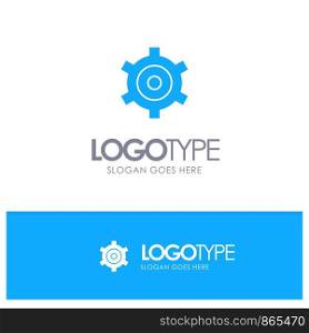 Gear, Setting, Cogs Blue Solid Logo with place for tagline