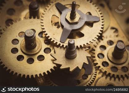 Gears and cogs from vitnage mechanism close-up