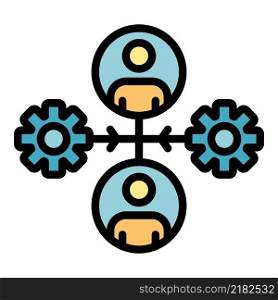 Gears and two admins icon. Outline gears and two admins vector icon color flat isolated. Gears and two admins icon color outline vector