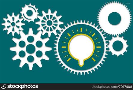 Gears with idea bulb on the blue background, 3D rendering