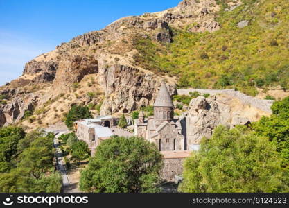 Geghard is a medieval monastery in the Kotayk province of Armenia, carved out of the adjacent mountain. It is listed as a UNESCO World Heritage Site.